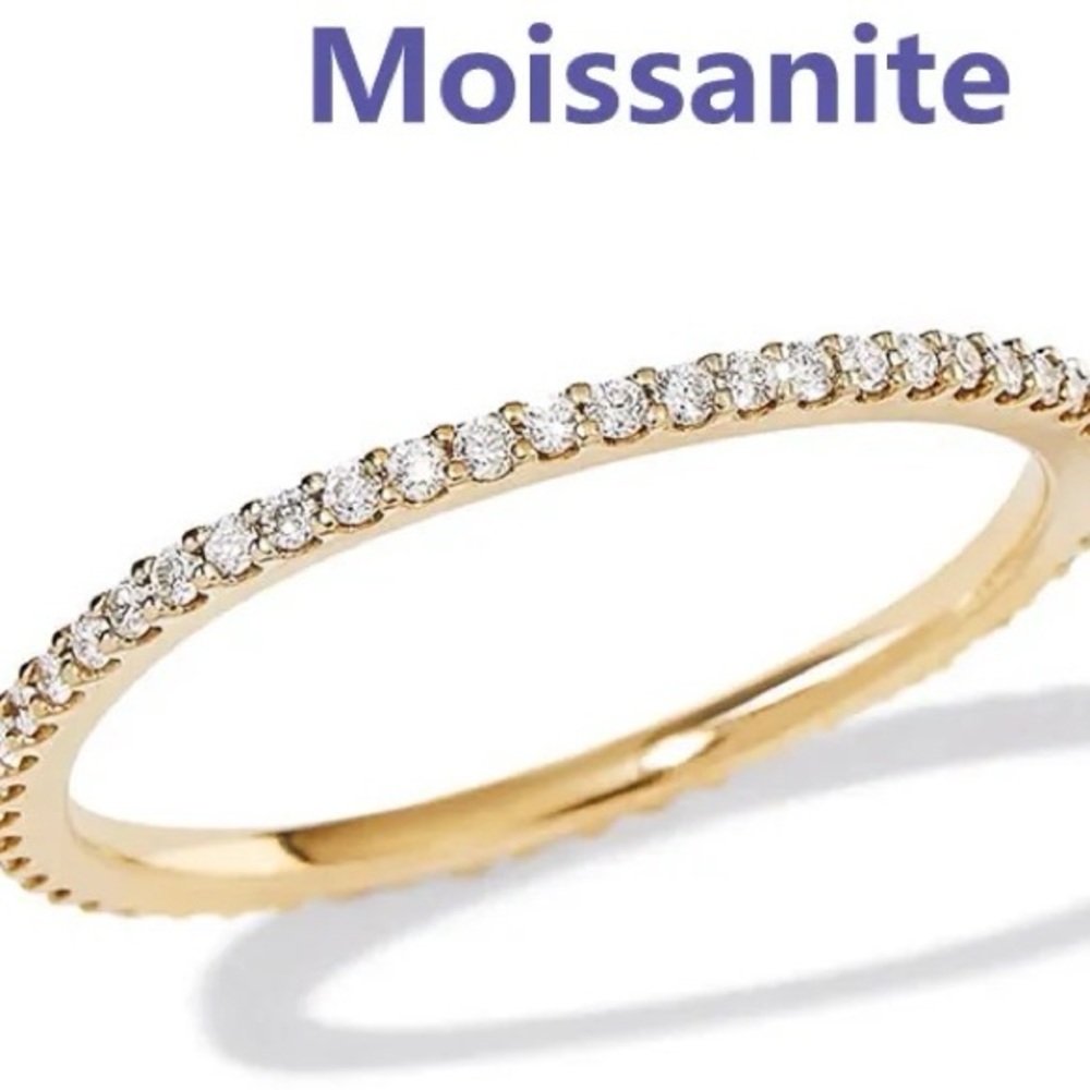894. Moissanite .925 Sterling Silver Eternity Band 18K Gold Plated Ring - Picture 7 of 8